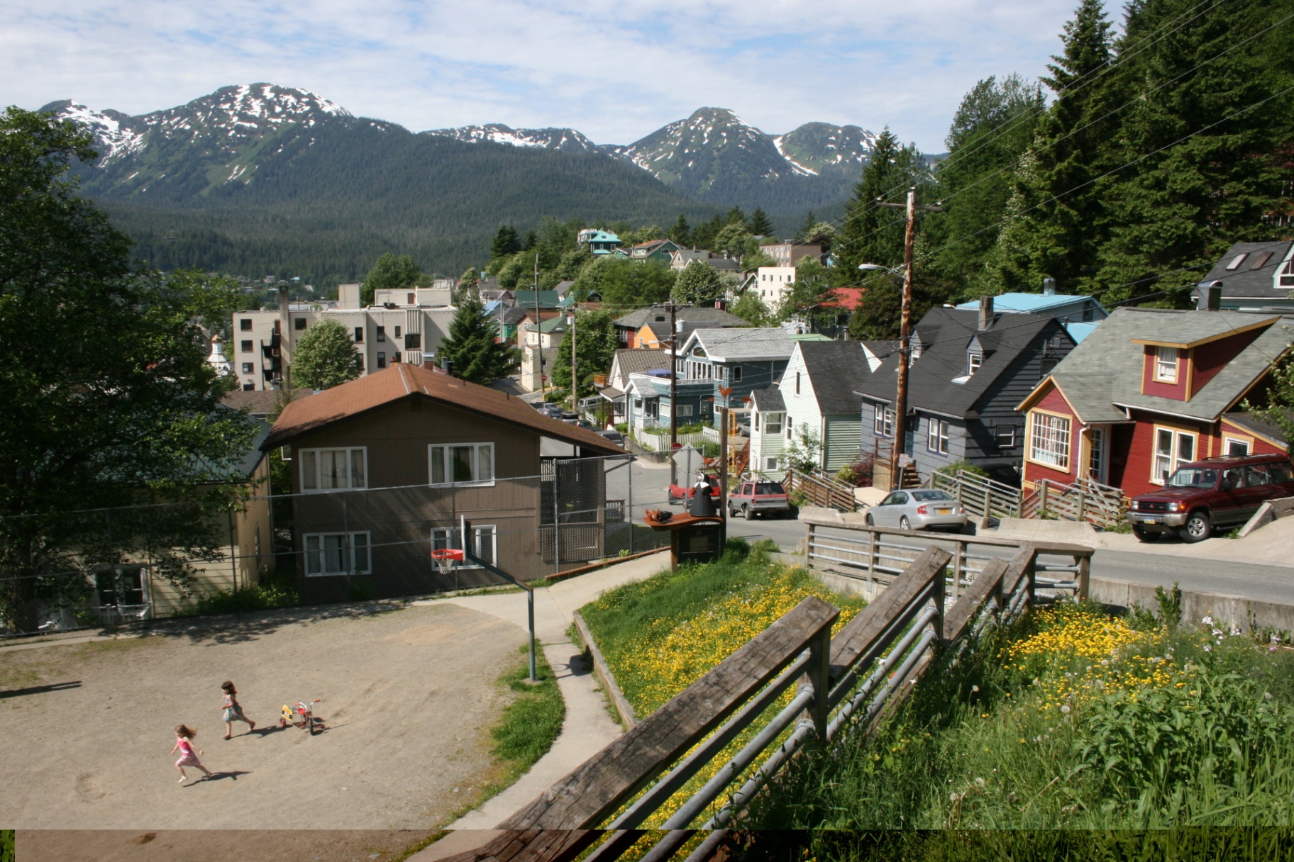 Downtown Juneau neighborhood with mountains